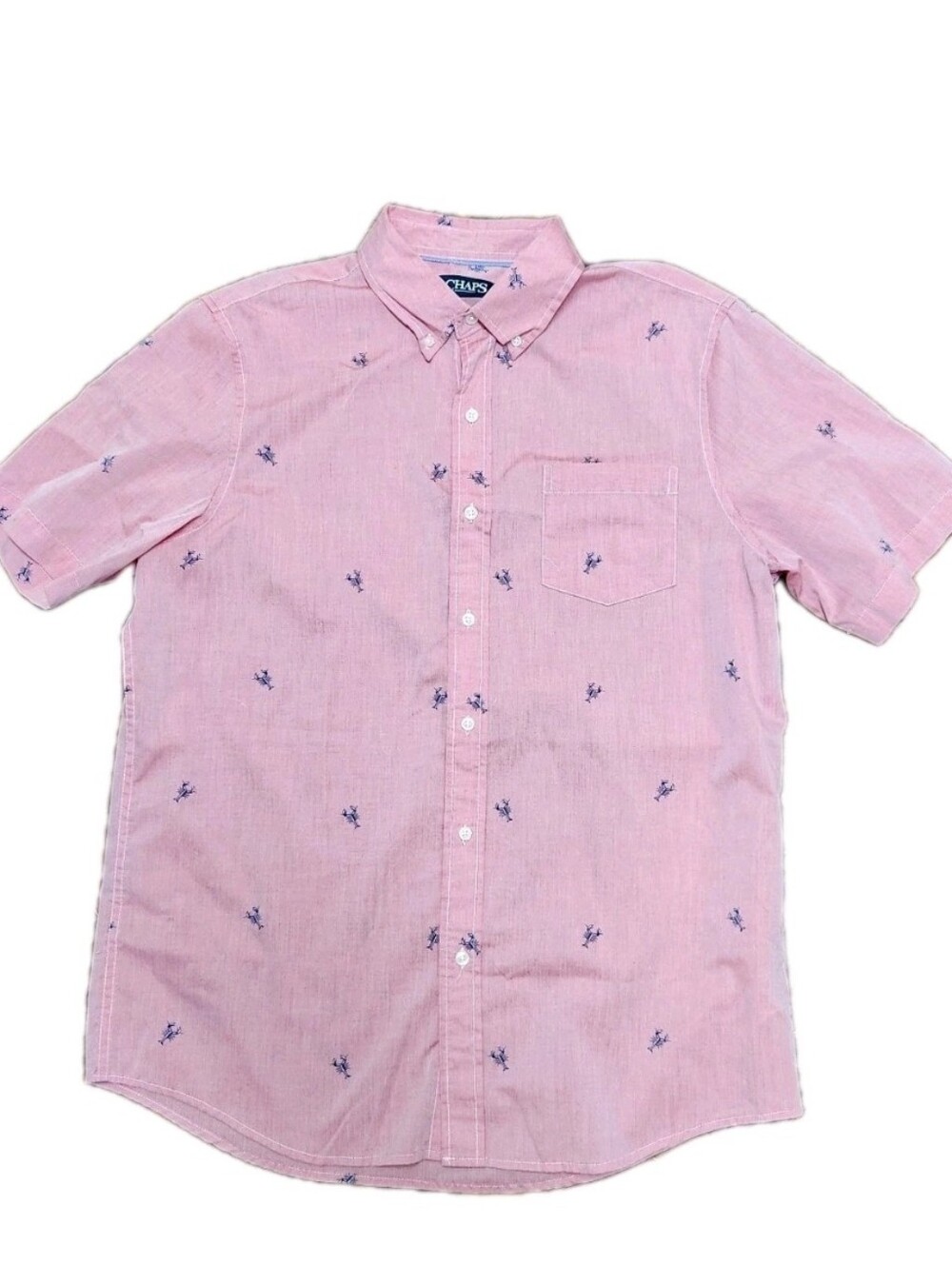 New Chaps Mens Large Lobster Print Short Sleeve Button Down Shirt Front Pocket - Picture 10 of 11